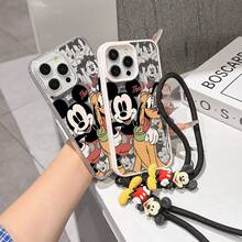This Disney Mickey Mouse Pattern Lanyard Phone Case Features A Strong Magnetic Closure And Full Coverage Of Acrylic And TPU Material. It's Shockproof, Lightweight, And Suitable For IPhone17/16/11/13/15/15 Plus/15 Pro/15 Pro Max/12/14 Pro Max/11 Pro Max/12 Pro/12 Pro Max/13. It's A Popular Birthday Gift, Business Gift, Durable, Stain-Resistant, And Fingerprint-Resistant New Phone Case For Men And Women. It Also Includes A Mickey Mouse Phone Case And Mickey Mouse Doll Bracelet. Compatible With SamsungGalaxy S20, S21, S22, S23, And S24 Series. It's The Perfect Gift For Friends And Family. This Stylish Phone Case Is Fun, Lightweight, And Durable. IPhone17 Pro Max Phone Case, Minnie Phone Case. - màu đen - Xem 4