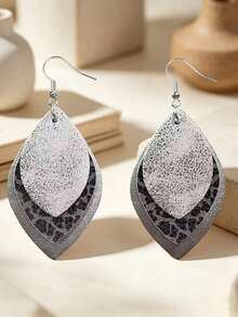 1对银色几何多层耳环，欧美时尚个性奢华耳环，百搭优雅女士耳环，新品上市 - 手工耳環 - 查看 2