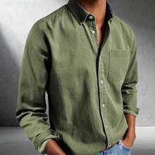 Men's Button Down Long Sleeve Shirt Solid Color Regular Fit Casual Business Shirt - 寶藍色 - 查看 5