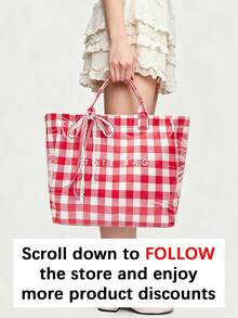 Bolso de hombro transparente de PVC con estampado a cuadros rojos, bolso de mano de gran capacidad de moda de nicho simple y fresco, bolso de mano para estudiantes y trabajadores, bolso de hombro casual versátil y clásico personalizado, adecuado para viajes diarios, compras y talla grande. - Multicolor - Ver 3
