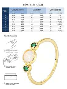 Charm-In Nhẫn mạ vàng 18K đính đá Opal và CZ xanh lá cây, trang sức ba viên đá tinh tế dành tặng phụ nữ. - Vàng - Xem 4