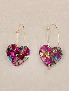 1 par de pendientes elegantes y minimalistas con colgante en forma de corazón brillante de color aleatorio, adecuados para uso diario, ir al trabajo, citas, fiestas - Multicolor - Ver 2