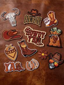 37 pièces Patchs brodés cowboy western vintage à thermocoller, décoration DIY pour chapeaux, vêtements, chaussures, sacs, convient pour casquettes de camion, chaussures mode, vêtements, sacs et chapeaux - multicolore - Voir 4