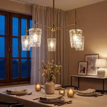 Tribesigns 4-Light Farmhouse Chandelier, Gold Rustic Metal Cage Adjustable Industrial Hanging Pendant Light Ceiling Fixture For Kitchen Island, Dining Room, Entryway UL Listed, E12 Base - 吊燈 - 查看 16