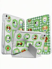 A Cute Cartoon Dual-Color Plaid Puppy Double-Sided Acrylic Transparent Crystal Back Cover, Shock-Proof, Suitable For IPad 7th, 8th, 10th Generation (10.2 Inch), Built-In Pen Slot, Support Sleep/Wake Function, Ideal Gift Choice - Multicolor - View 5