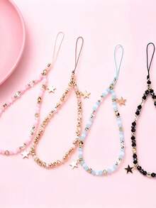 1 chiếc dây đeo cổ tay đính hạt hình ngôi sao, mặt dây chuyền hình ngôi sao màu vàng, dây đeo điện thoại dễ thương, phụ kiện điện thoại dành cho nữ/bé gái. - Nhiều màu - Xem 2