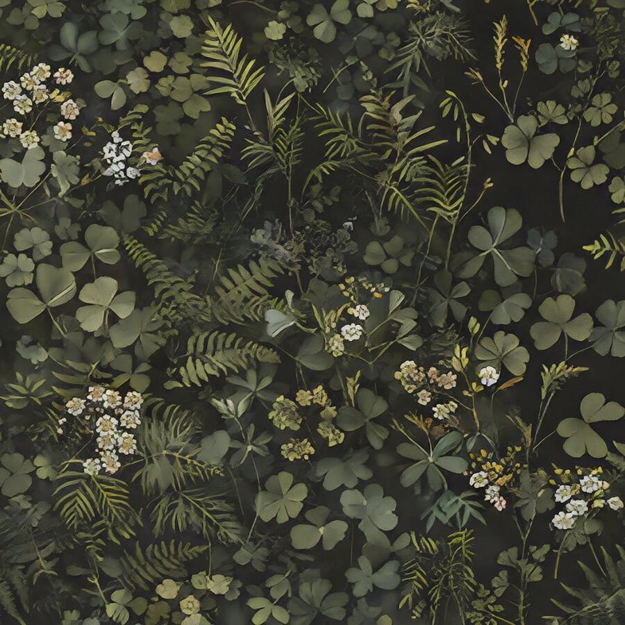 深绿色植物壁纸，神秘植物可移除自粘预涂胶壁纸，适用于浴室，简约森林草原叶子壁纸 - 1PC - 查看 1