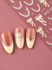 2 miếng dán móng tay hình nơ ren, chấm bi đen, kiểu Pháp, nơ ruy băng, phong cách balletcore, kiểu Nhật Bản, phụ kiện trang trí móng tay DIY. - Nhiều màu - Xem 8
