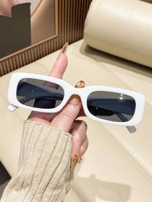 1 chiếc kính mắt gọng vuông kiểu Y2K, kiểu dáng thường ngày, phù hợp cho cả nam và nữ. - trắng - Xem 2