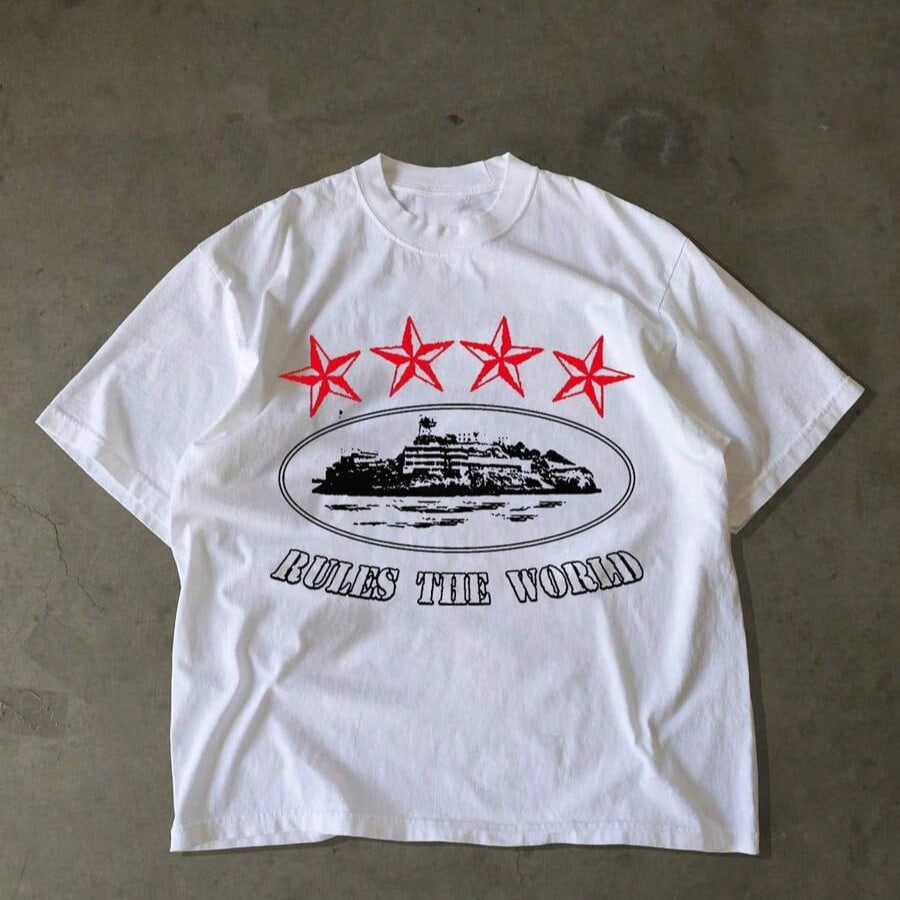 Camiseta de manga corta con cuello redondo y estampado de letras y estrellas, estilo hip hop, para hombre de talla grande, verano