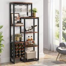 Tribesigns Wine Rack - Freestanding Floor, 5-Tier With Glass Holder, Industrial Shelf, Cabinet For Bar, Kitchen, Dining Room (Rustic) - Brown - View 1