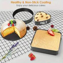 TUMATICLY 6PCS Springform Cake Pan Set (7, 8, 9, 10, 11 Inch) Heart, Round, Square Leak-Of Non-Stick Cheesecake Pan With Detachable Bottom Carbon Steel Baking Tray - Suitable For Making Mousse And Honeycomb Cake - Essential For Baking Enthusiasts - - View 3