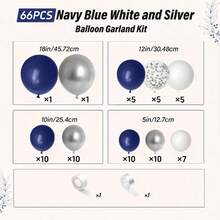 1 Set Navy Blue And Silver Balloon Arch Kit, Includes Silver Foil Confetti/Suitable For Birthday Party, Wedding, Graduation Ceremony And Other Occasions Decoration, Includes Royal Blue, Metallic Silver, White Balloons - View 3
