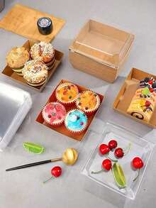 5/10/20pcs Dessert Boxes With Transparent Lids, Meat Platter Boxes, Grease-Proof Kraft Paper, White & Pink Kraft Paper Baking Boxes, Suitable For Cookies, Macarons, Cakes, Sandwiches, Great For Weddings, Parties, Special Occasions, Thanksgiving, Halloween, Christmas, Autumn Gifts And Decorations - Multicolor - View 2