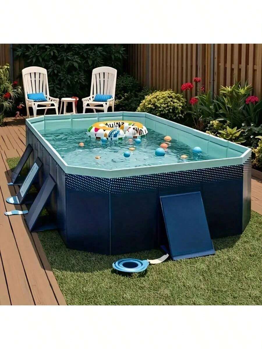 Foldable Non-Inflatable Family Swimming Pool, Adult & Child Portable Ground Pool, Easy Installation For Outdoor Backyard Garden Camping, Durable PVC Material - A - View 1