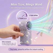TAZTIR Bling Rhinestone Mini Handheld Fan, 17000 RPM Powerful Portable Fan With 2400mAh Rechargeable Battery, USB-C Quiet Personal Fan For Office Travel Commute Camping, Cute Gift For Her - 鑲鑽款 - 查看 8