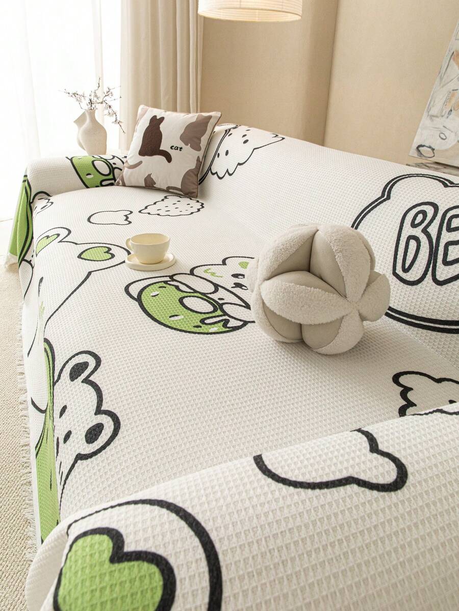1 tấm bọc ghế sofa in họa tiết hình bánh quế chất lượng cao, bảo vệ toàn diện ghế sofa, chống trượt, chống trầy xước, chống bụi, có thể giặt máy, phù hợp cho mọi mùa. - màu xanh lá - Xem 1
