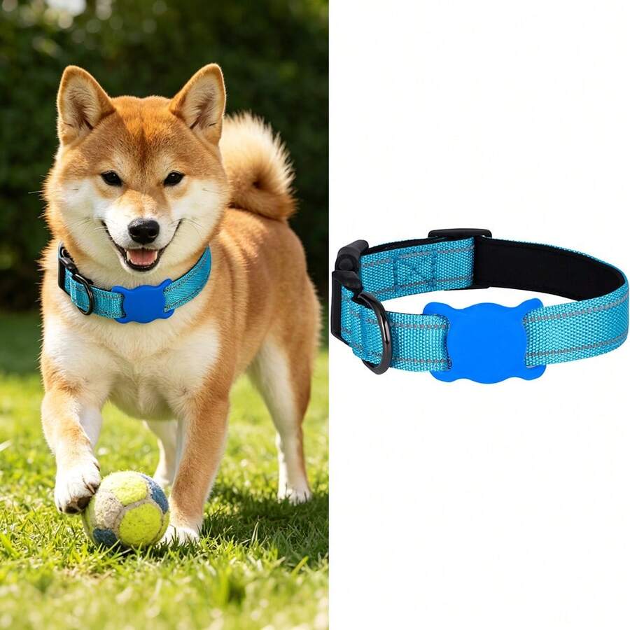 AirTag Holder, Reflective Adjustable Dog Collar, Soft Nylon Material, Suitable For Dog Walking And Travel, Anti-Lost Collar