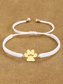1pc 304 Stainless Steel Pet Paw Print 18K Gold Plated Bracelet, Minimalist Adjustable Handmade Woven Nylon Rope Bracelet, 12 Color Combinations Suitable For Men And Women Daily Wear, Perfect Gift For Holidays - Multicolor - View 15