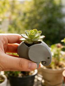 1個迷你花盆 小象造型植栽盆 附排水孔 動物造型室內桌面盆栽盆 3D列印小仙人掌盆 適合桌面、層架、陽台，室內/室外使用 耐用塑料植物托盤 拋光不對稱造型 家居辦公室裝飾禮物 - 大象 - 查看 6