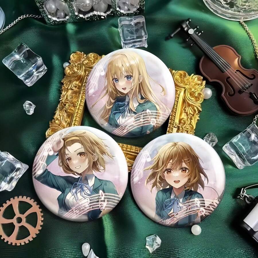 1pc "K-On!" Anime Inspired Glitter Double Sparkle Cute Enamel Pin Badge - Multicolor - View 1