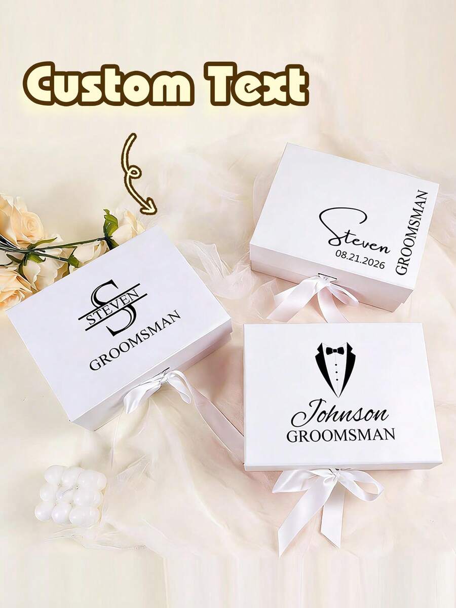 Customized Personalized Magnetic Ribbon Gift Box, Customized Bridesmaid Invitation Box, Bride's Gift Box, "Will You Be My Bridesmaid?" Box, Wedding Gift Box - Multicolor - View 1