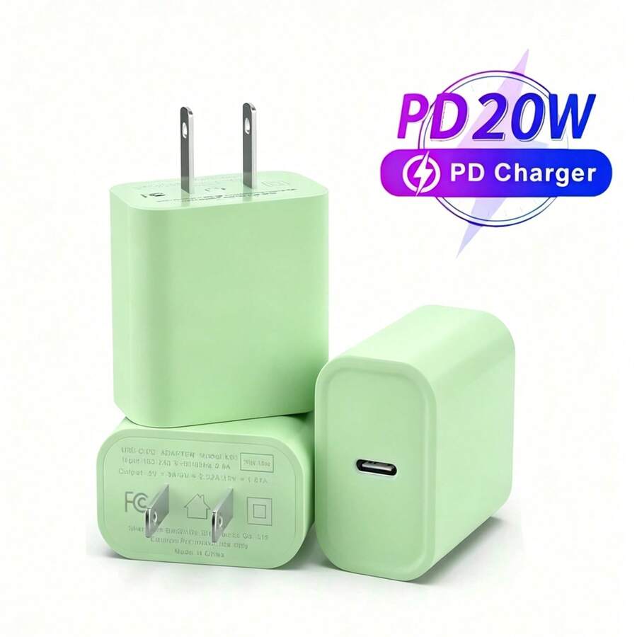 1/3个20W PD快充USB-C电源适配器，薄荷绿迷你充电插头，兼容苹果/安卓智能手机，家用及旅行快充 - 薄荷藍 - 查看 1