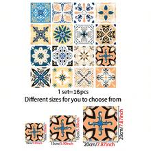 1 Pack (16pcs) Self-Adhesive Kitchen Stickers, Vintage Floral Pattern Flat Wall Decals, Scratch-Resistant, Oil-Proof, Easy To Clean Decorative Stickers, Suitable For Home, Kitchen, Room, Wall Decor - 16pcs - View 3