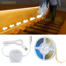 Motion Sensor LED Strip Light, USB Powered, Flowing Water, Meteor Shower, Chasing Light Effect, DC5V Dynamic COB Light Strip, Stair Step Sensor Light, Stair Chasing Light Strip - Warm white light - View 3