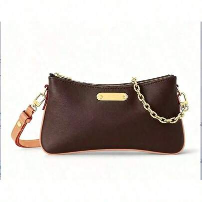 Classic And Fashionable Women's Classic Embossed Cowhide, Golden Chain Shoulder Strap, Double Zipper Seal, Exquisitely Crafted Handbag, Crossbody Commuting Versatile Bag