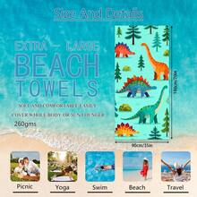 1pc Dinosaur Illustration Beach Towel, Super Soft Fiber Extra Large Beach Blanket, Super Absorbent Bath Towel, Suitable For Travel, Swimming Pool, Diving, Surfing, Yoga, Camping, Available In Multiple Sizes, Beach Accessories For Beach, Pool, Travel, Camping, Yoga - Dinosaur - View 12