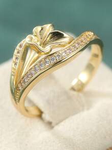 Nhẫn hoa ly lãng mạn dành cho nữ - Nhẫn cưới thanh lịch, quà tặng ngày Valentine, kỷ niệm, lễ đính hôn và đám cưới, phù hợp để đeo hàng ngày trong ngày cưới/Lễ tình nhân, nhẫn tình yêu tối giản. - Vàng - Xem 6