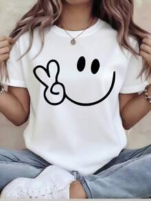 Plus Size,Plus Size, Women's Plus-Size Oversized T-Shirt - Loose-Fit Short Sleeve Round Neck Casual Top With Cute Ears Print, Durable Comfortable Blouse For All-Season Wear, Holiday Gift (Local Warehouse Stock) 1-Stock For Fast,Women's T-Shirts, Women's Summer Clothing - 白色 - 查看 2