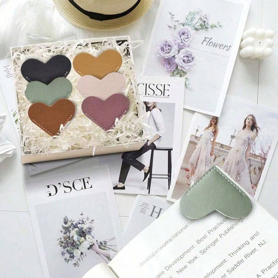 2026 New 1pc/5pcs/10pcs Leather Heart-Shaped Bookmarks, Cute Book Corner Decorations, Suitable For Reading Enthusiasts, Women's Bookmarks, Book Lovers Bookmarks, Perfect For Women, Children And Book Lovers. Adorable Handmade Reading Gift Accessories, Random Color, Valentine's Day Gift, Perfect For Gifting