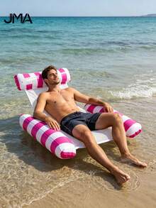 1pc Inflatable Floating Bed, Minimalist 3-Tube Design, Striped Pattern, PVC Material, Suitable For Water, Pool, Beach, Theme Party, Inflatable Water Float, Floating Resting Seat, Requires Separate Air Pump Purchase - Three-tube Mesh Floating Bed - View 3