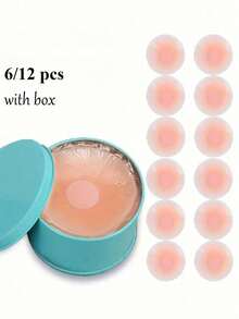 2/6/12pcs Reusable Silicone Invisible Nipple Covers, Women Portable Breast Petals Set With Travel Storage Box, Essential For Summer - Multicolor - View 3
