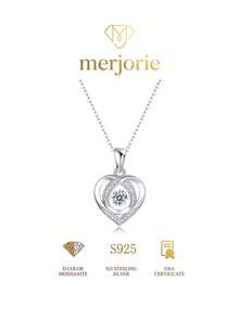 Collar colgante de moissanita con forma de corazón de plata esterlina S925 para mujeres, cadena con piedra danzante delicada y encantadora, joyería elegante y brillante, regalo perfecto para el Día de San Valentín, aniversario y uso diario - Plateado - Ver 1