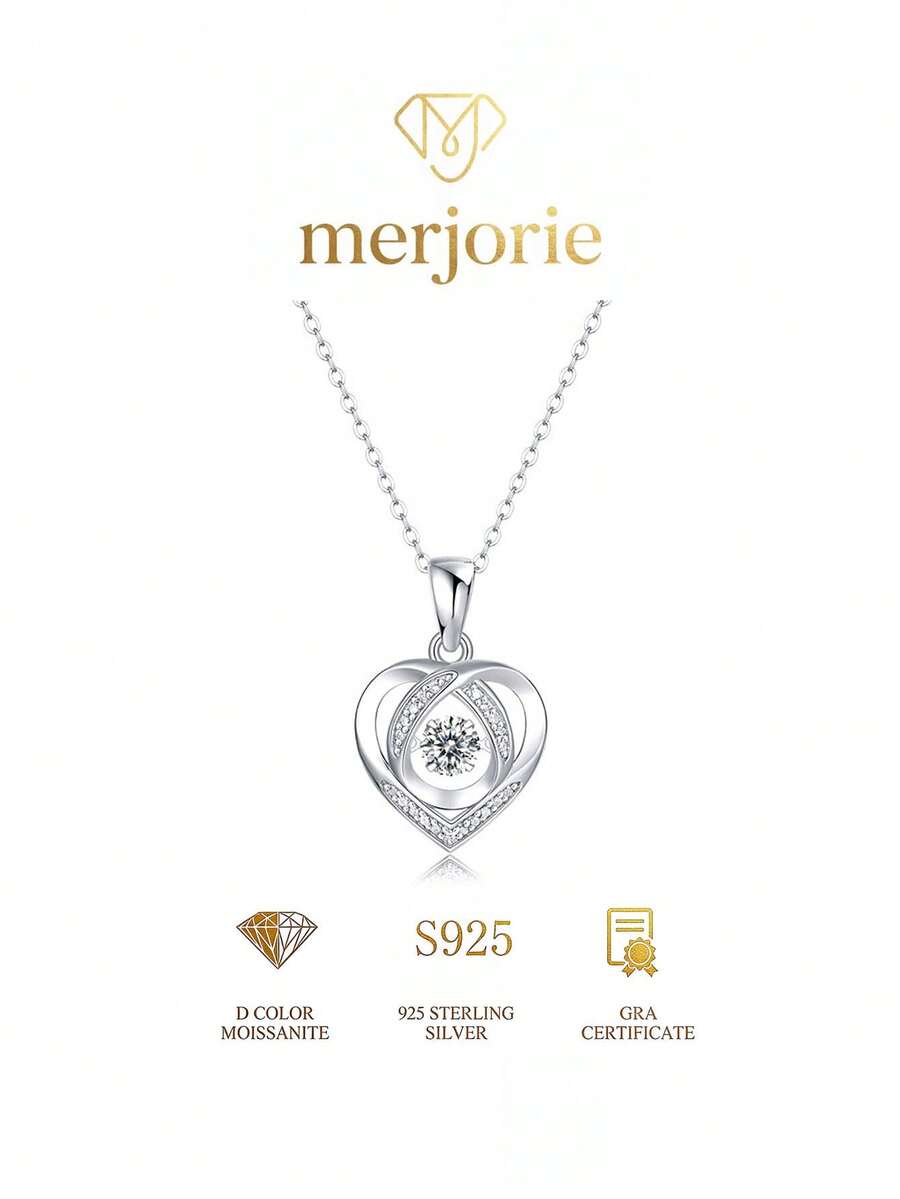 Collar colgante de moissanita con forma de corazón de plata esterlina S925 para mujeres, cadena con piedra danzante delicada y encantadora, joyería elegante y brillante, regalo perfecto para el Día de San Valentín, aniversario y uso diario - Plateado - Ver 1