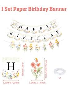 一套野花主题生日快乐横幅，生日派对三角旗，春季花卉主题婴儿派对用品，女孩生日派对装饰，新生儿性别揭晓派对墙面装饰，婴儿房装饰，一周岁生日装饰，生日派对用品 - 野花 - 查看 6