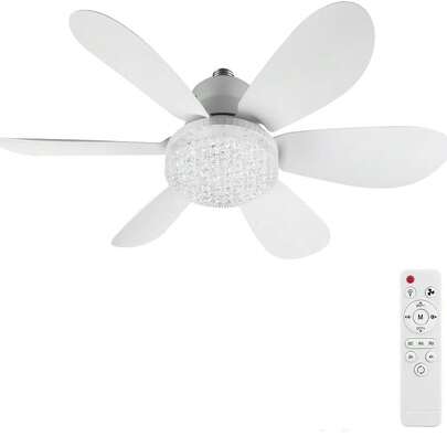 Ventilador de techo para con control remoto Pequeño ventilador de bombilla LED, bombillas de ventilador creativas para reemplazo, luz ambiental para el hogar, dormitorio,súper silencioso, viento fuerte, cabeza de luz e27, con función de memoria