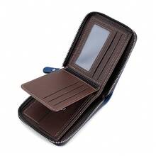 CarrKen 1 pieza Nueva Billetera Vintage Multifuncional con Cremallera, Portacartones de Color Contrastante para Hombres Jóvenes y Estudiantes - Azul - Ver 5