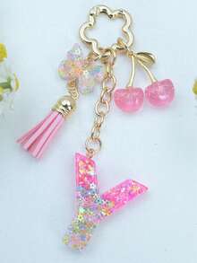 1pc Resin Flower Sequin Keychain, Suitable As Gift For Girlfriend - Pink - View 20