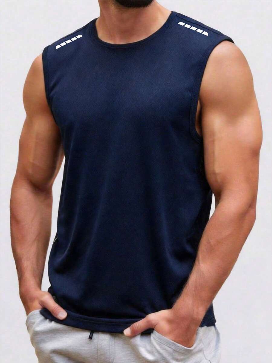 男士輕量夏季運動背心,時尚極簡戶外健身跑步背心,運動休閒風 - 藏蓝色 - 查看 1
