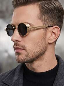 1 chiếc kính thời trang phong cách hip hop punk gọng nhỏ cổ điển, thiết kế cầu kính đôi bằng kim loại lò xo, phù hợp cho cả nam và nữ. - Nhiều màu - Xem 4