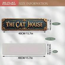 2D flache Vintage "Katzenhaus" Metallwandplakette - Groß 15,7"X3,9" (40x10cm) Katzen-Themen Beschilderung, vorgebohrte Löcher, Bauernhaus und Kaffeehaus Dekoration, robuste Retro Büro-/Garage Dekoration, einfache Installation, Geschenk für Katzenliebhaber, 2D flach - A - Übersicht 4