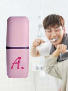 1件裝粉色牙刷架，印有26個玫瑰紅亮片字母(A-Z)，收納架蓋，浴室用品，戶外旅行牙刷牙膏收納盒，字母系列印花，防塵收納盒，旅行必需品，學校用品，度假露營，度假必需品，迷你夏日度假 - 彩色 - 查看 5