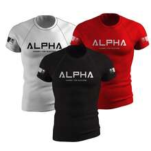 ALFA REI Kit Of 3 Men's Dry Fit T-Shirts, Original, For Gym, Weight Training, Physical Activities, Reinforced Seams, Cool Mesh, Fitness - 黑色/紅色/白色 - 查看 1