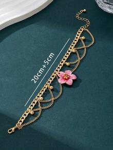 1pc Handmade Gradient Tie Dye Tassel Decor Plumeria Pendant Anklet, Vacation Style For Women - 粉色 - 查看 5