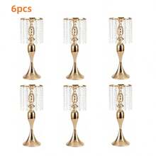 6 chiếc giá đỡ hoa pha lê cao 21,6 inch, dùng trang trí đường cưới, bình hoa pha lê và kim loại cho bàn tiệc cưới, phụ kiện trang trí đám cưới - vàng - Xem 6