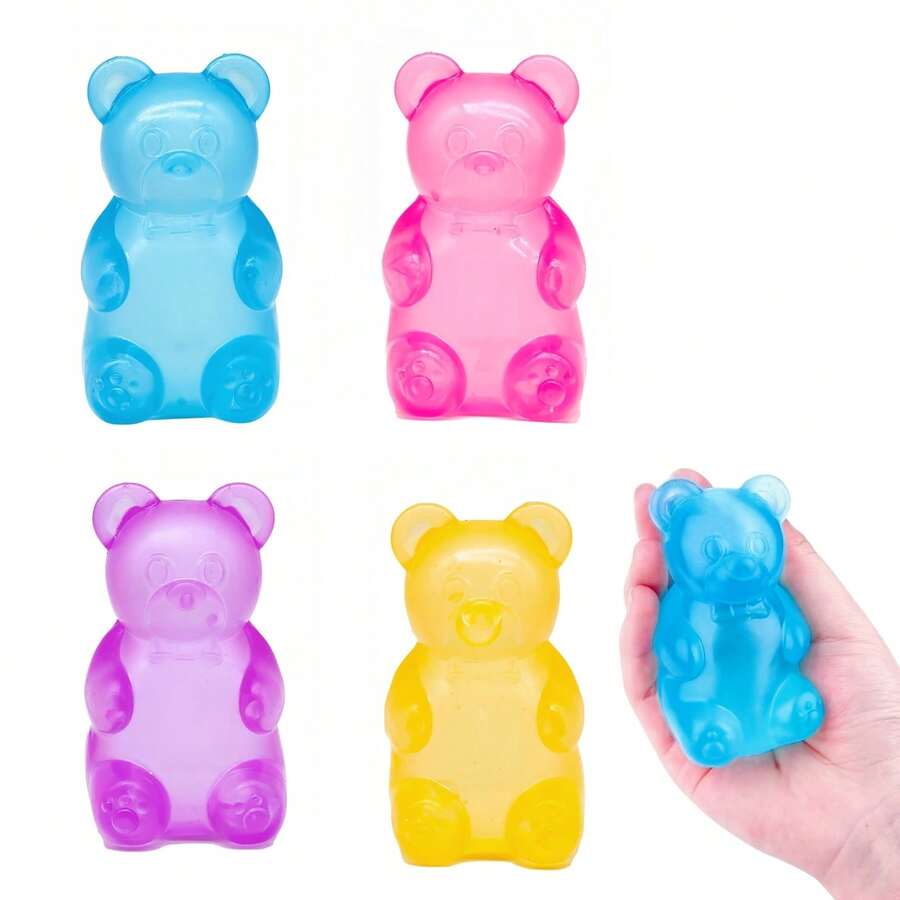 1 Sugar Bead Filled Super Soft Bear Stress Ball - 3.5inch High-Density Slow Rebound Sensory Toy, Suitable For Classroom Prizes And Party Favors,  Gel Texture Finger Toy (Random Color) - 紫色的 - 查看 1